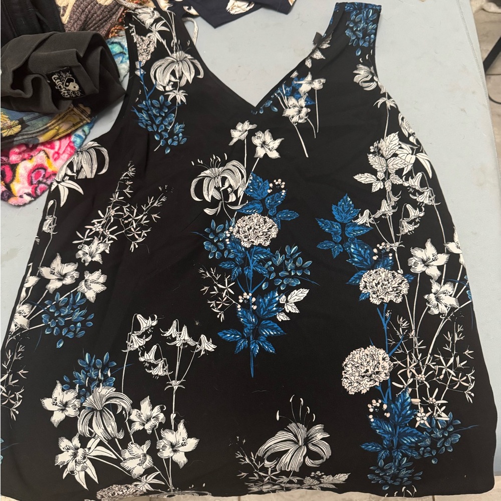 Banana Republic Black and Blue Floral Blouse